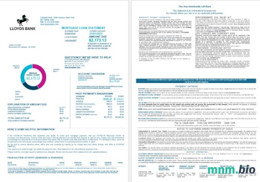 USA Lloyds Bank wyciąg z kredytu hipotecznego w formatach Word i PDF, 4 strony 1-2